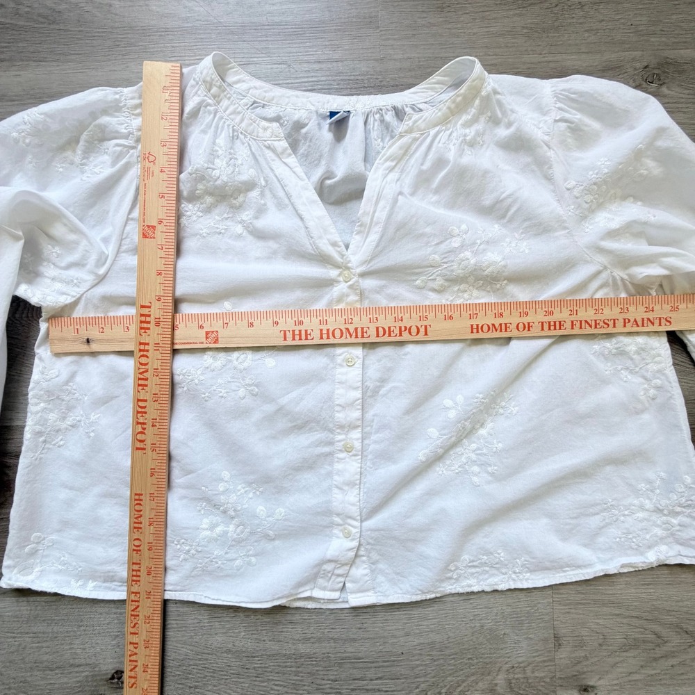 White Embroidered Button-Down Relaxed Summer Resort Blouse XL - Picture 5 of 9